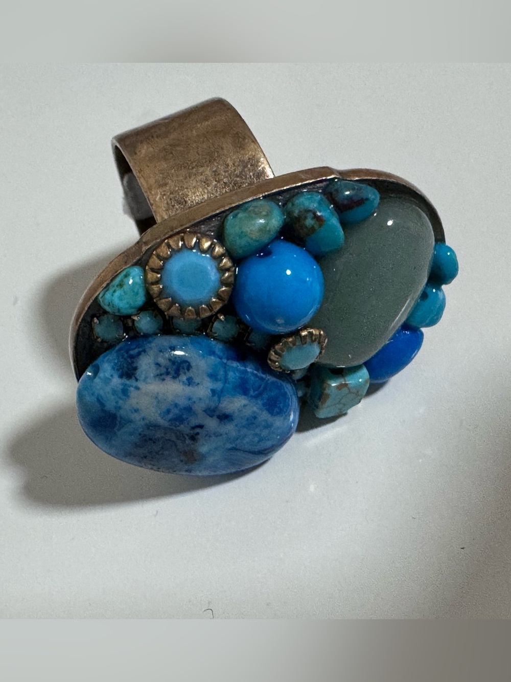 Handcrafted Blue Mixed Stone Statement Ring - Turquoise Tones MG